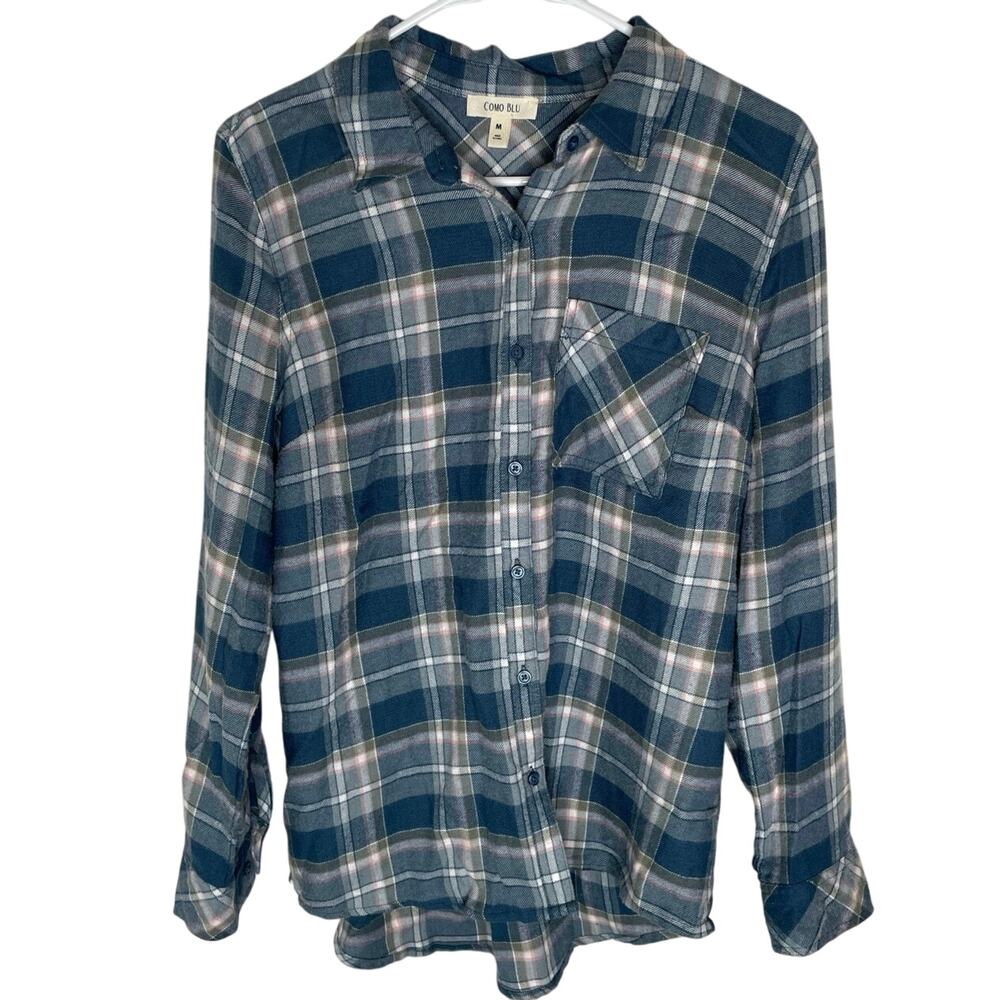 Como Blue Long Sleeve Blue Paid Flannel Womens size large